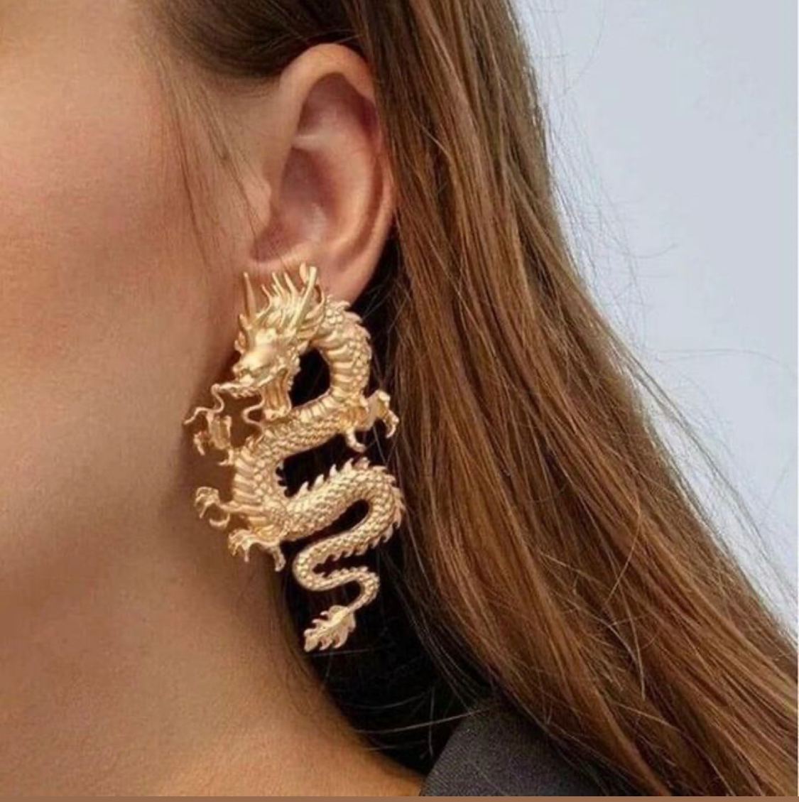 Dragon Drop Earrings ,Gold Plated